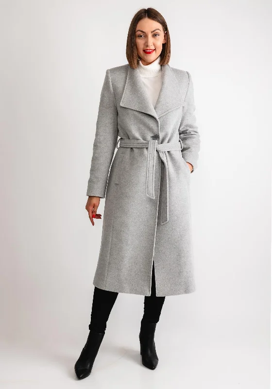 Christina Felix Belted Waist Wool Cashmere Blend Long Coat, Grey