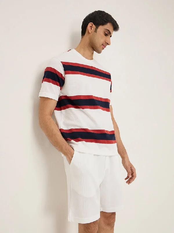 WES Lounge White Striped Relaxed-Fit T-Shirt