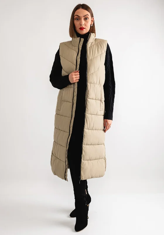 Noisy May Dalcon Long Puffer Gilet, Beige