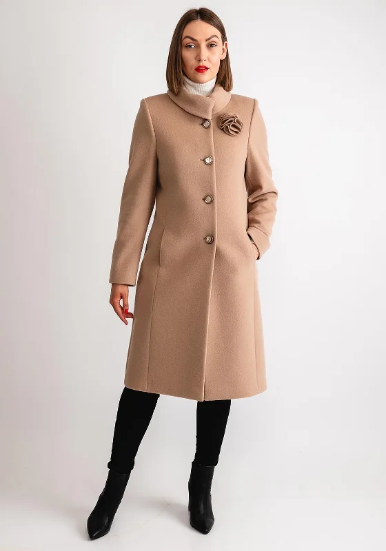 Christina Felix Flower Applique Long Coat, Camel