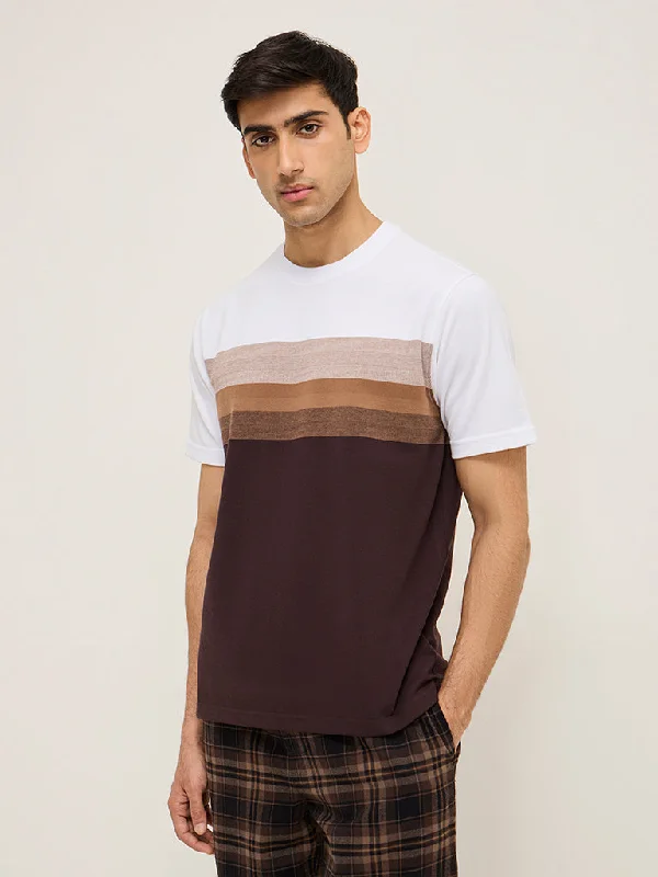 WES Lounge Brown Striped Relaxed-Fit T-Shirt