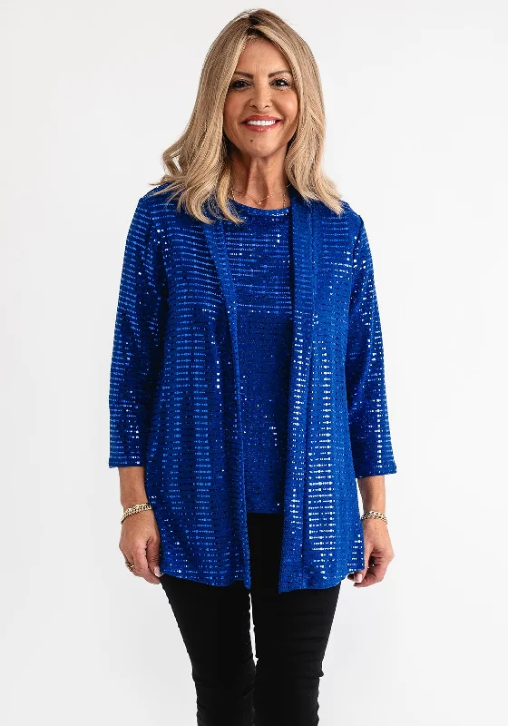 Leon Collection Glitter Cropped Sleeve Jacket, Blue