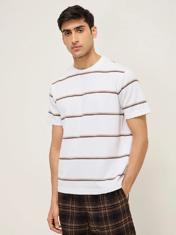 WES Lounge White Striped Relaxed-Fit T-Shirt