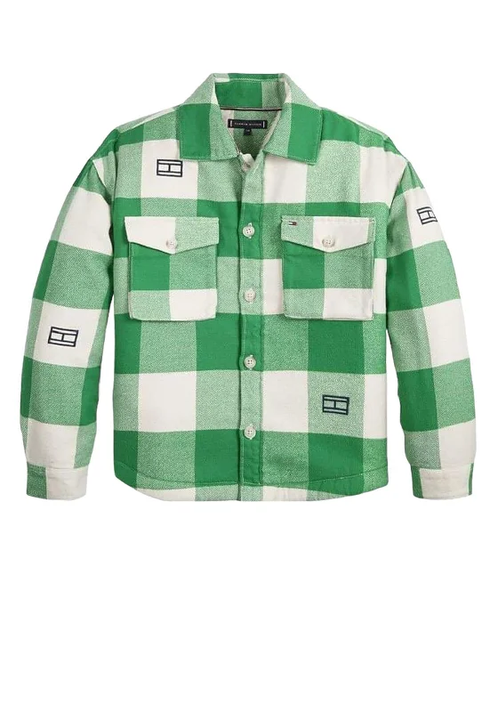 Tommy Hilfiger Boys Sherpa Lined Checked Overshirt, Green