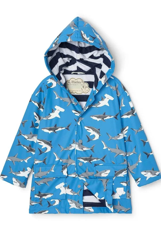 Hatley Boys Deep Sea Sharks Changing Colour Raincoat, Blue