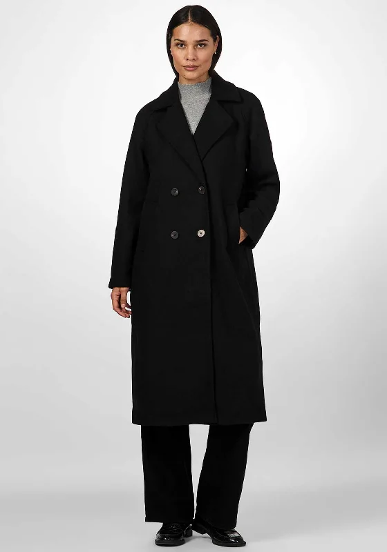 Y.A.S Margot Long Double-Breasted Coat, Black