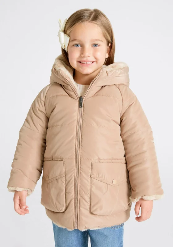 Mayoral Girl Reversible Puffer Jacket, Beige