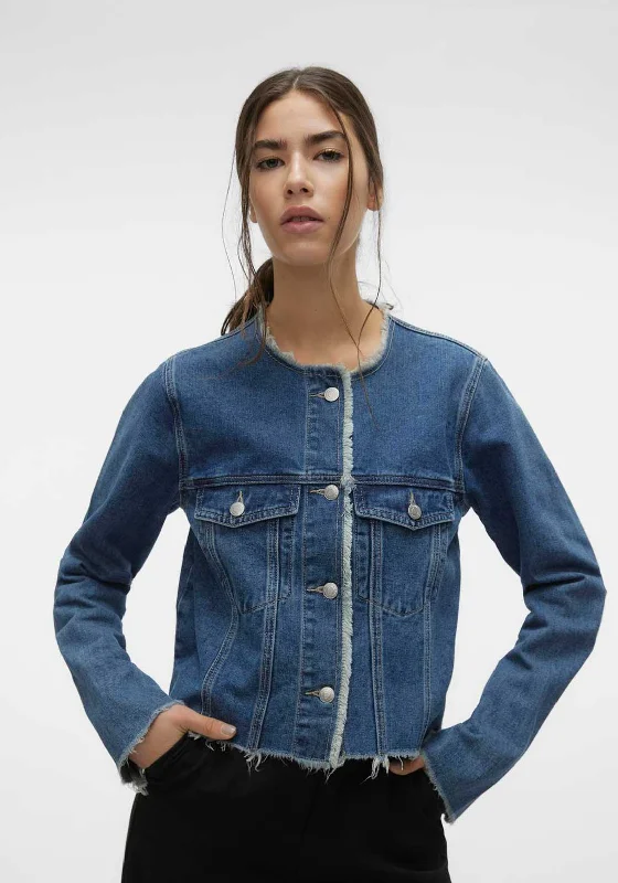 Vero Moda Kiri Frayed Denim Jacket, Medium Blue Denim