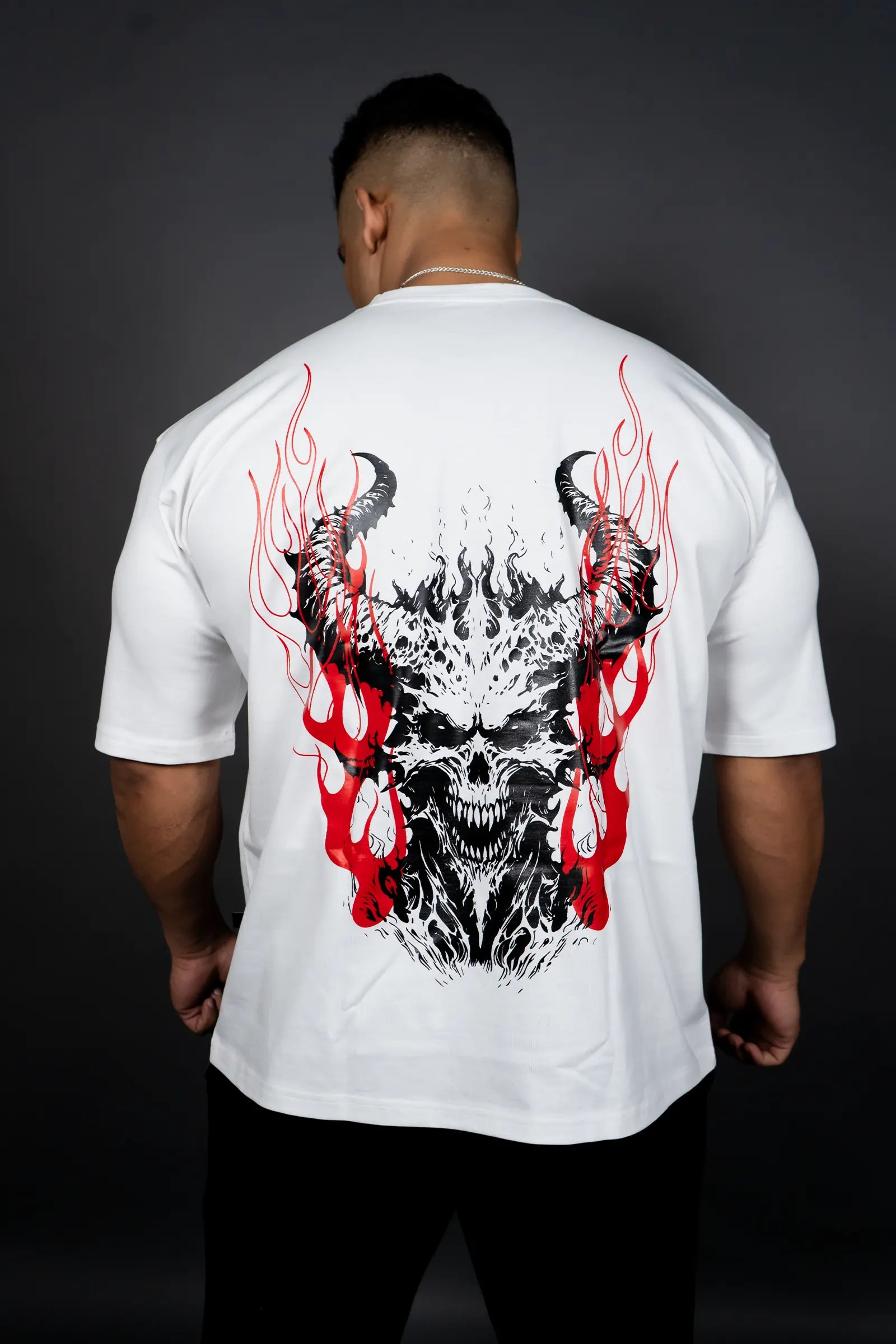 HELL FIRE SKULL OVERSIZED T-SHIRT (WHITE)