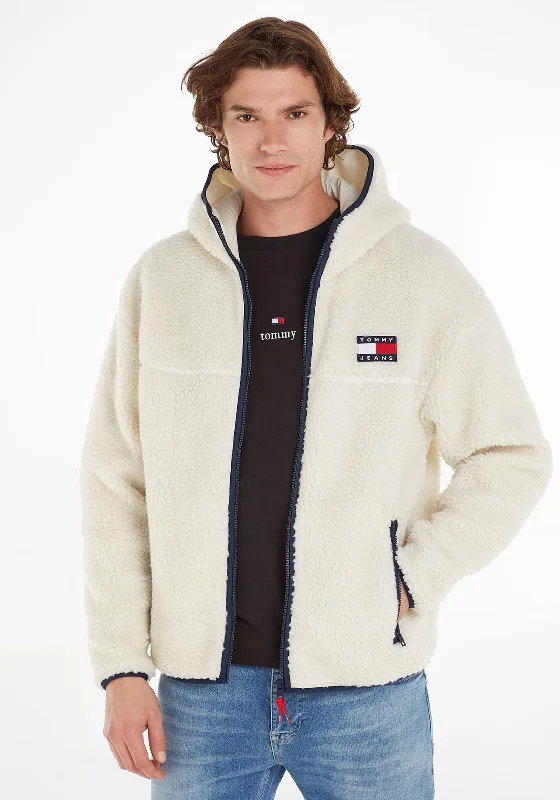 Tommy Jeans Sherpa Full Zip Jacket, Ecru