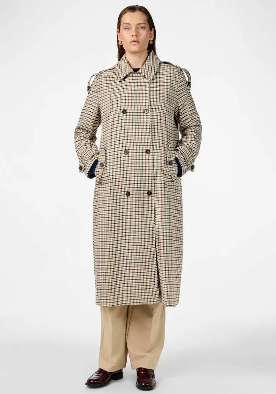 Y.A.S Sima Check Pattern Long Trench Coat, Neutral