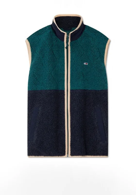 Tommy Jeans Teddy Fleece Gilet, Navy & Teal Multi