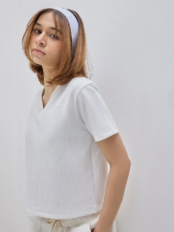 Studiofit White Ribbed T-Shirt