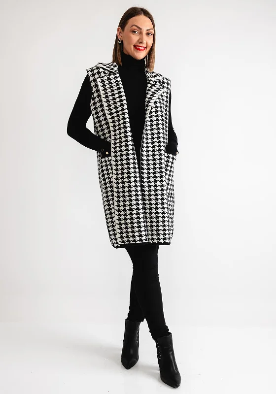 Serafina Collection Houndstooth Knit Gilet, Black and White