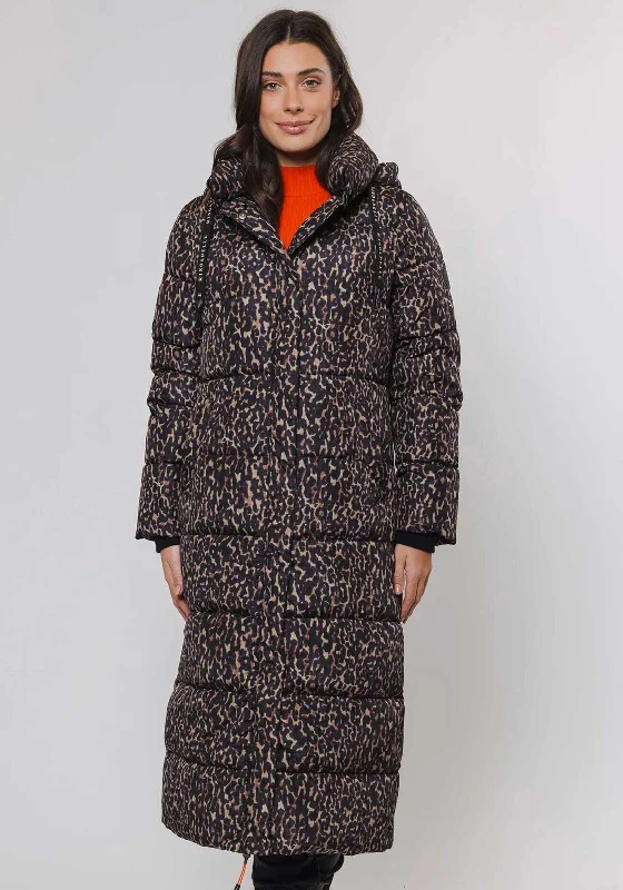 Rino and Pelle Roza Leopard Print Puffer Coat, Brown