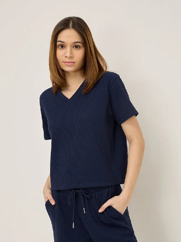 Studiofit Navy Seersucker T-Shirt