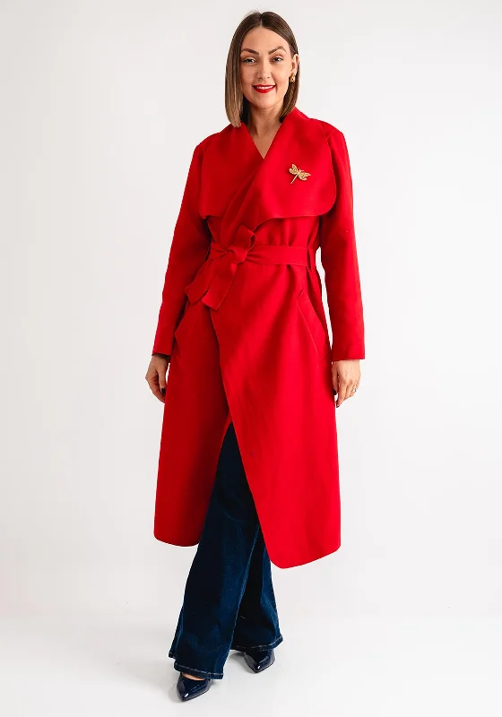 Serafina Collection One Size Belted Coat, Red