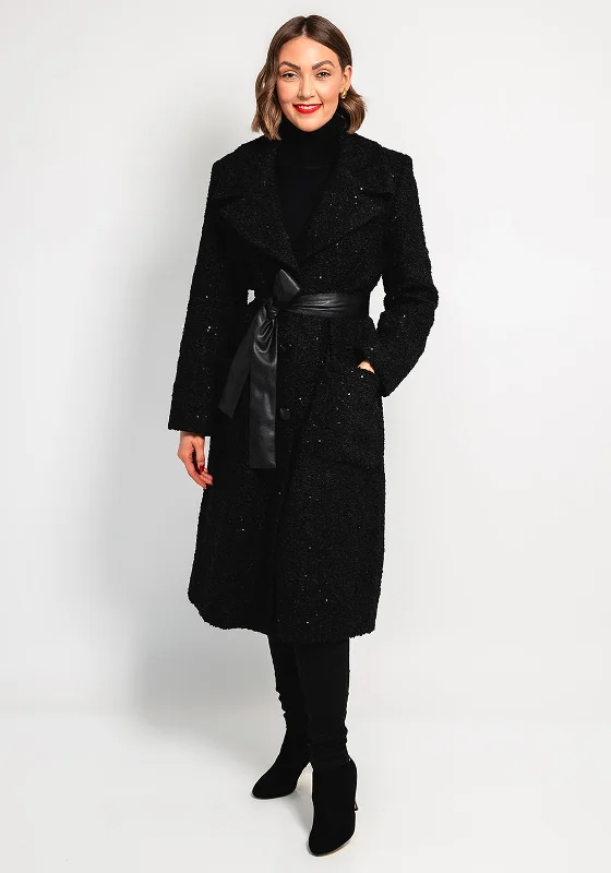 Camelot Sequin Longline Coat, Black