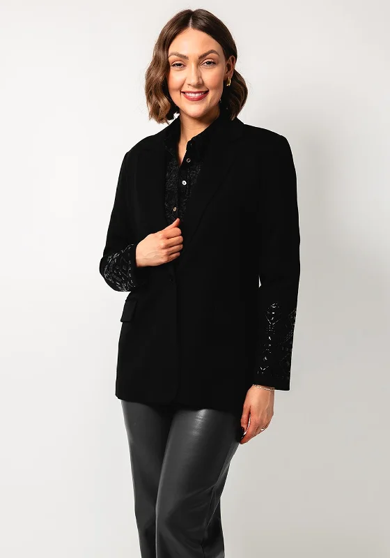 Esqualo Embellished Sleeve Blazer, Black