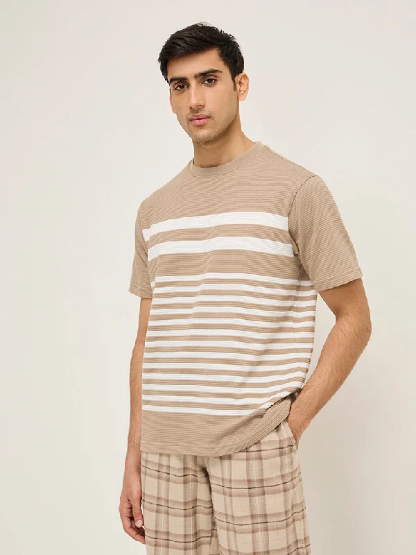 WES Lounge Beige Textured Relaxed-Fit T-Shirt