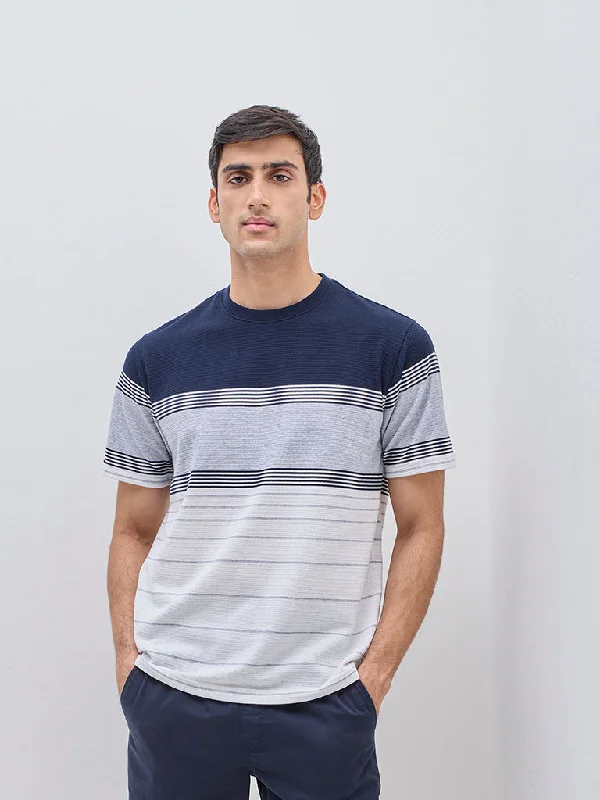 WES Lounge Navy Colour-Blocked Relaxed-Fit T-Shirt