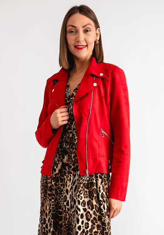 Serafina Collection Faux Suede Biker Jacket, Red