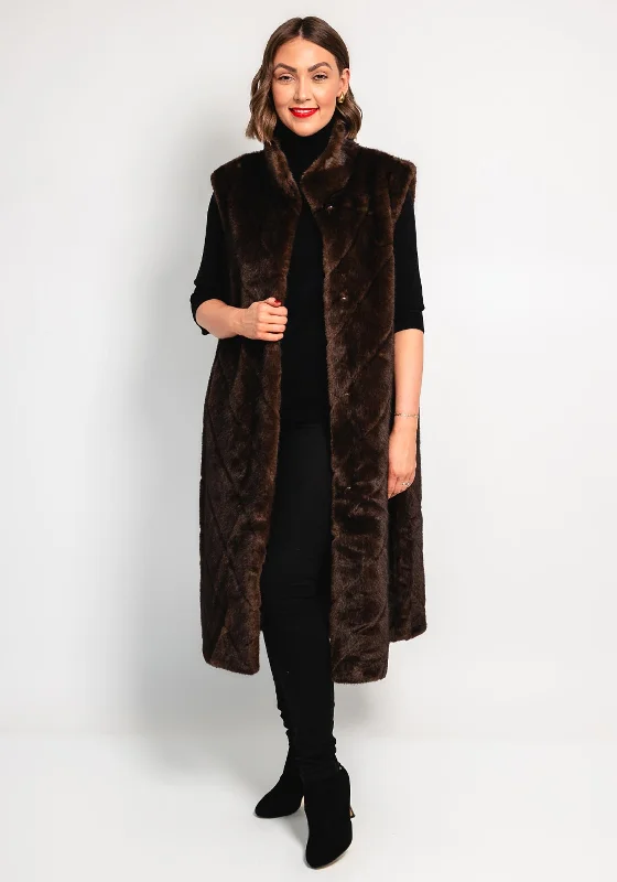 Malissa J One Size Faux Fur Longline Gilet, Brown