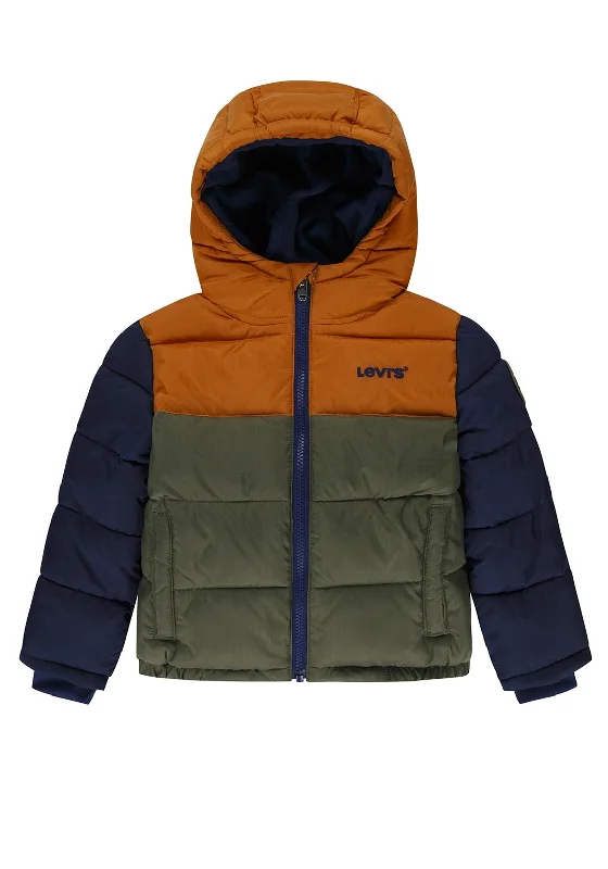 Levis Boys Hooded Colour Block Puffer Coat, Ocean Cavern