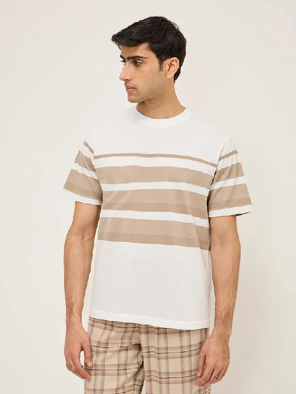 WES Lounge Beige Striped Relaxed-Fit T-Shirt