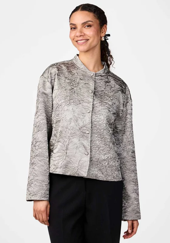 Y.A.S Sabina Crinkle Metallic Bomber Jacket, Storm Grey