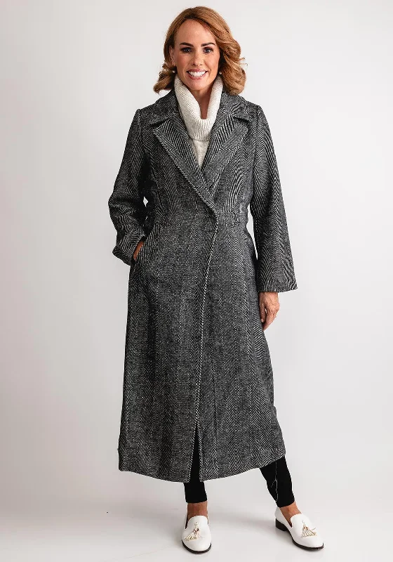 Oui Chevron Print Trench Coat, Grey