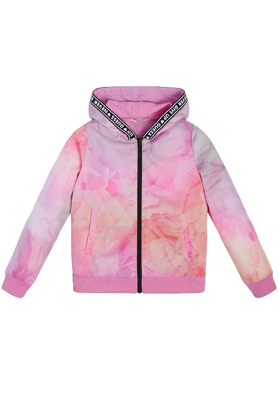 Guess Girls Hooded Long Sleeve Jacket, Pink Multi