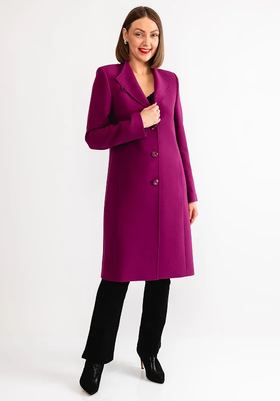 Christina Felix Classic Tailored Buttoned Long Coat, Purple