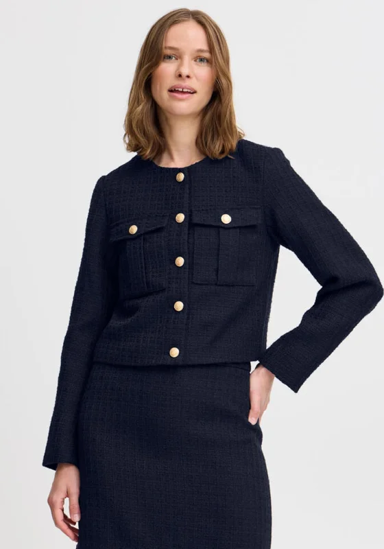 b.young Tweed Short Jacket, Navy