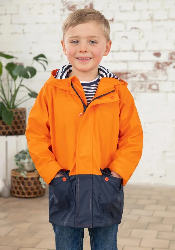 Little Lighthouse Anchor Waterproof Jacket, Orange and Navy