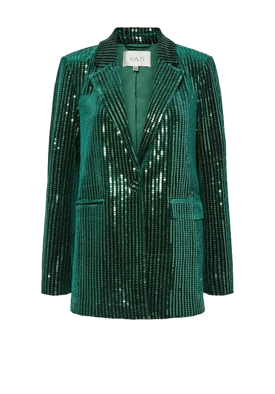 Y.A.S. Elvia Velvet Sequin Blazer, Green