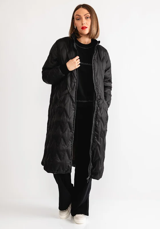 Etage Quilted Long Zip Up Coat, Black