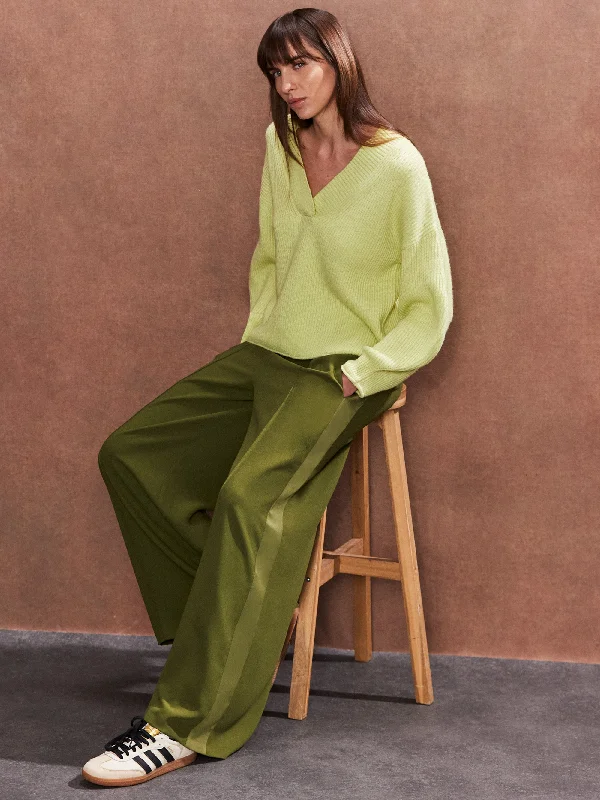 Khaki Satin Side Stripe Trousers