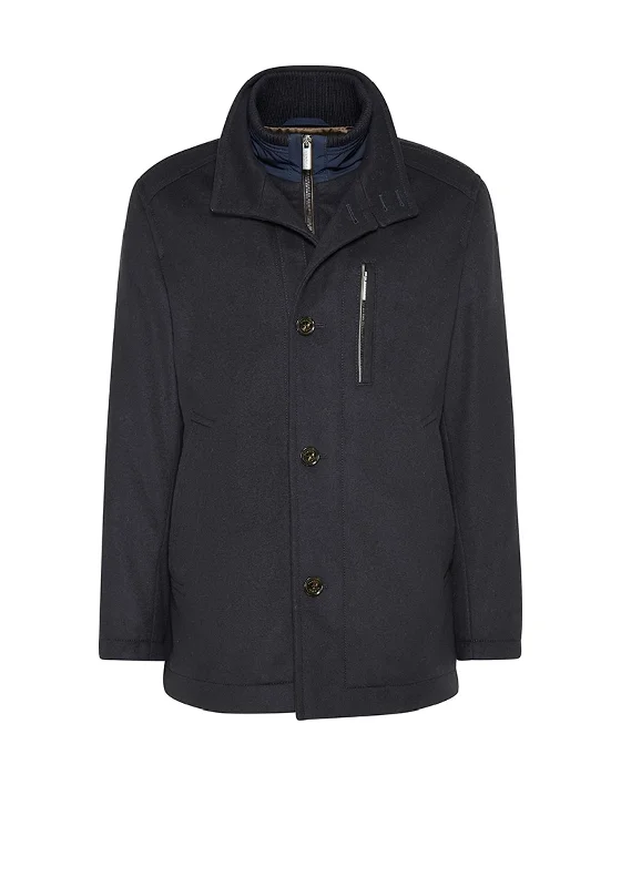 Bugatti Dual Layer Woollen Overcoat, Navy