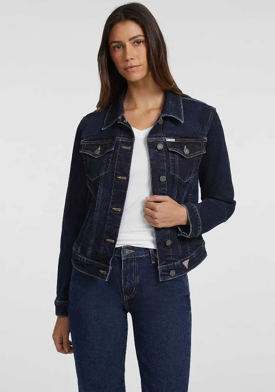 Guess Womens Slim Denim Trucker Jacket, Dark Blue