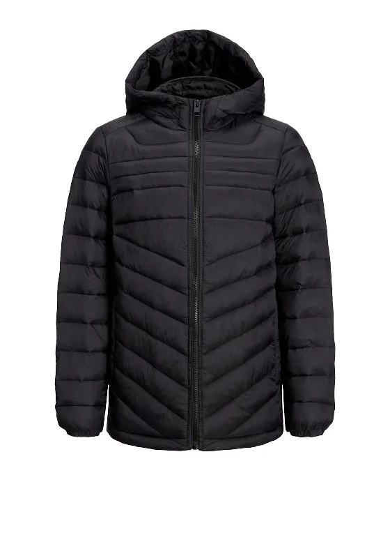 Jack & Jones Boys Hero Puffer Hooded Jacket, Black