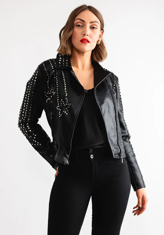 Goa Goa Studded Star Faux Leather Jacket, Black