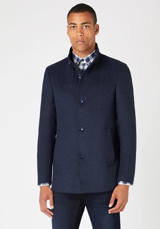 Remus Uomo Jonah Wool Rich Overcoat, Navy