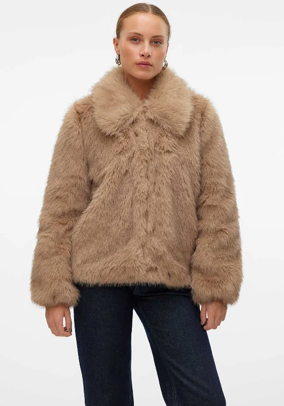 Vero Moda Audrey Faux Fur Short Jacket, Brown