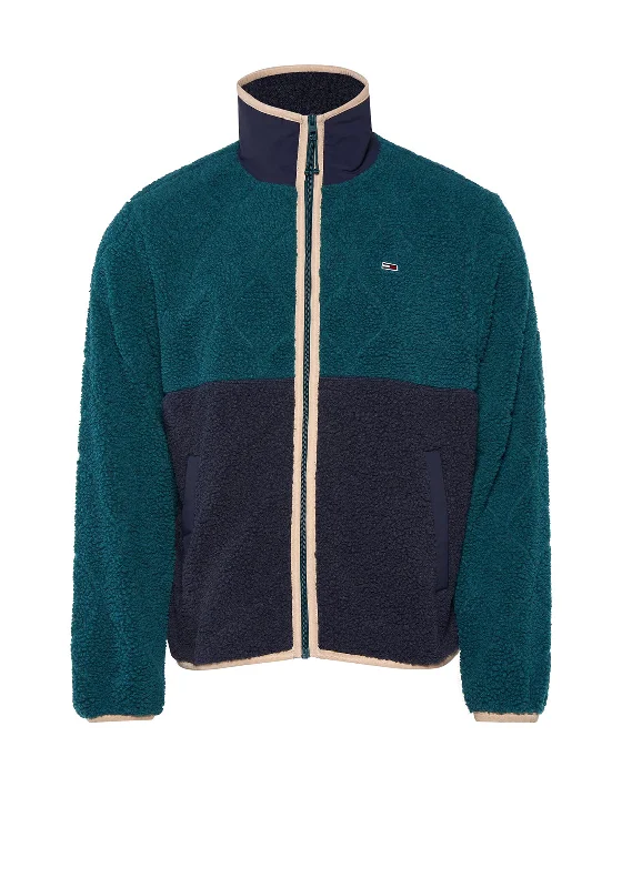 Tommy Jeans Teddy Fleece Jacket, Navy & Teal Multi