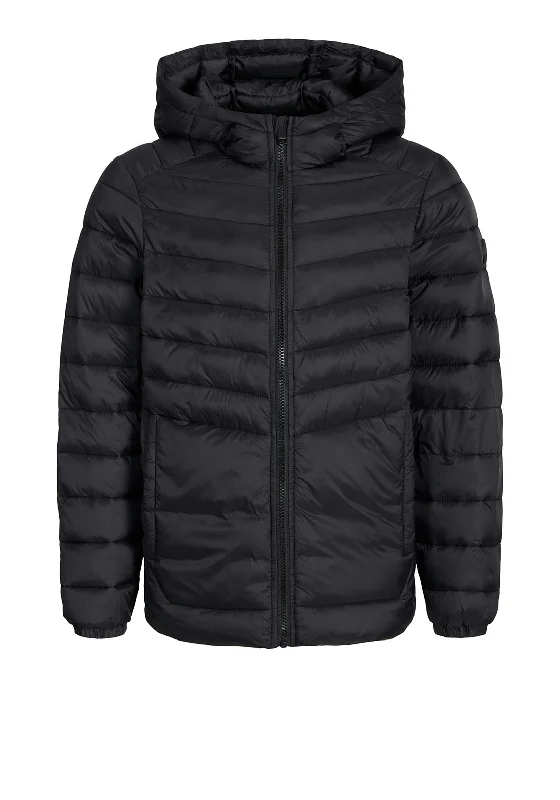 Jack & Jones Boys Esprint Puffer Hooded Coat, Black