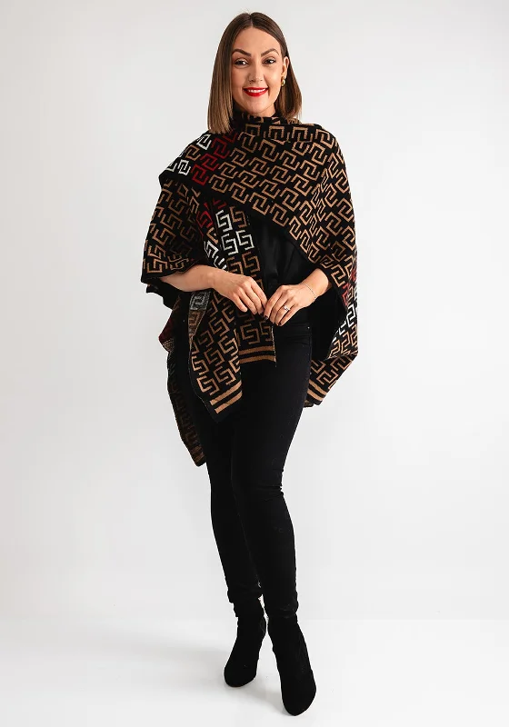 Serafina Collection Printed Knit One Size Poncho, Black