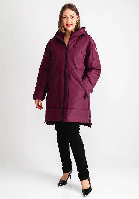 Etage Waterproof Rain Print Hooded Coat, Plum