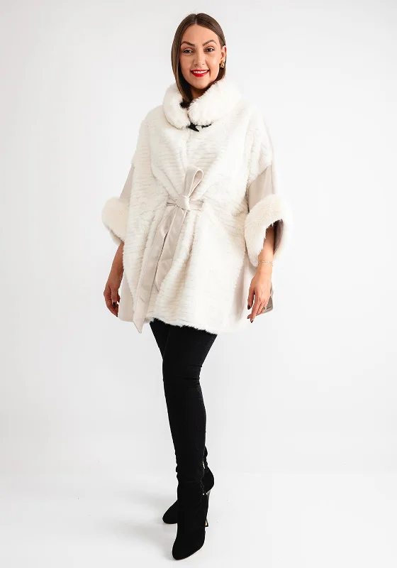 Serafina Collection Faux Fur Belted One Size Poncho, Cream