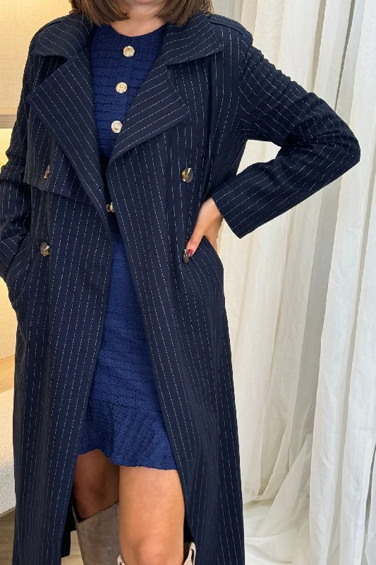 Jasmine Trench Coat In Navy Pinstripe